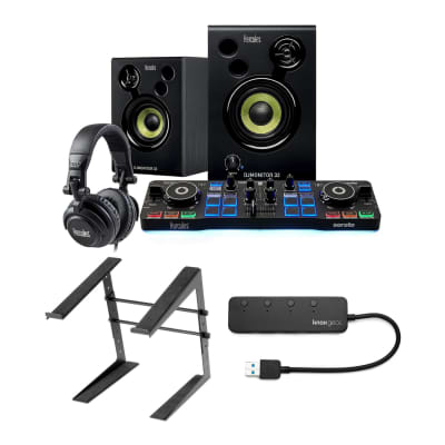 Hercules DJ Starter Bundle with Serato DJ Lite Controller & DJMonitor 32 Active Speakers With Headphones, Laptop Stand and Knox Gear 4-Port USB 3.0 Hub image 1