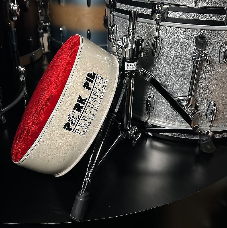 Pork Pie Round Drum Throne in Red Velvet Crush Top w/ White Reverb