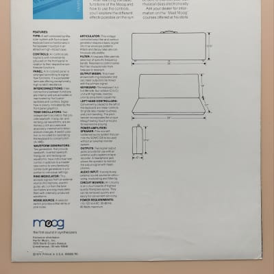 Moog Sonic Six Brochure - RARE - 1974