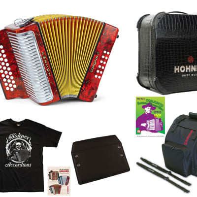 Hohner Corona II Classic GCF Red Rojo Accordion Acordeon +Case,Bag,Straps,Pad, DVD,Book,Shirt Dealer image 1