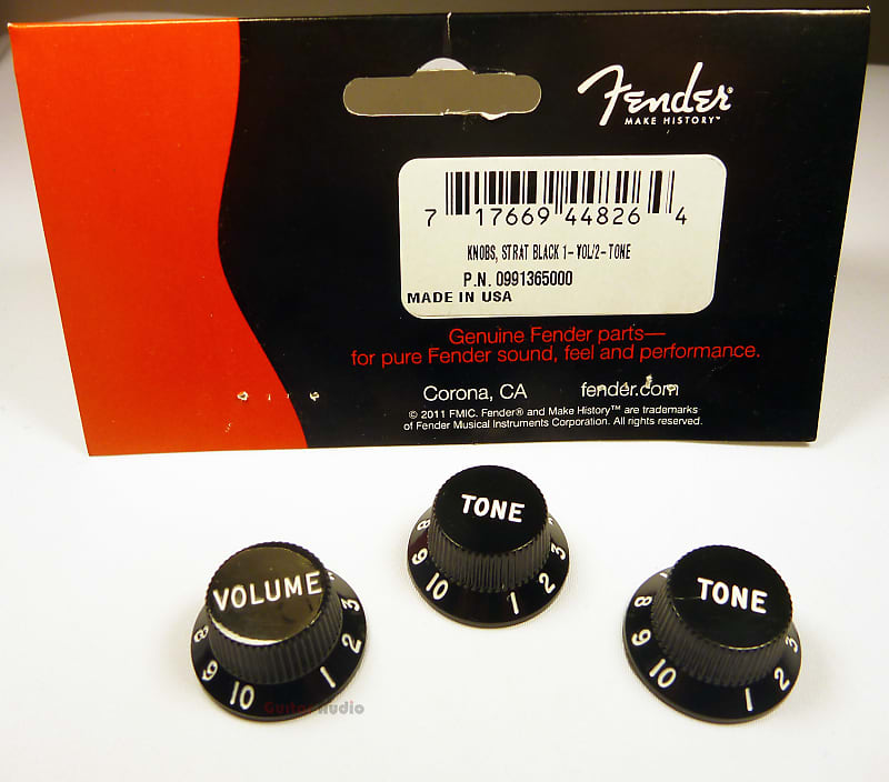 Genuine Fender Stratocaster/Strat Black Guitar Control Knobs - 2 Tone, 1 Volume image 1