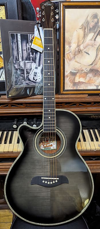 Oscar Schmidt 6 String OG10CE Cutaway Left Hand Acoustic-Electric Guitar Flame Transparent Black (OG10CEFTBLH) image 1