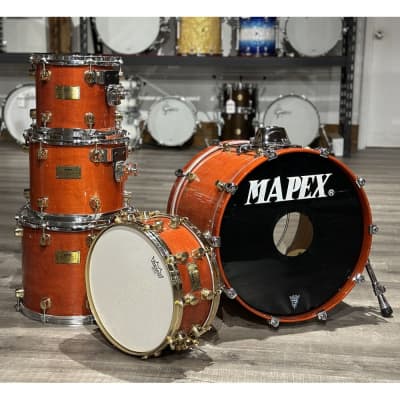 Used Mapex Orion Classic 4pc Drum Set Transparent Red Amber w/Maple Deluxe Snare image 1