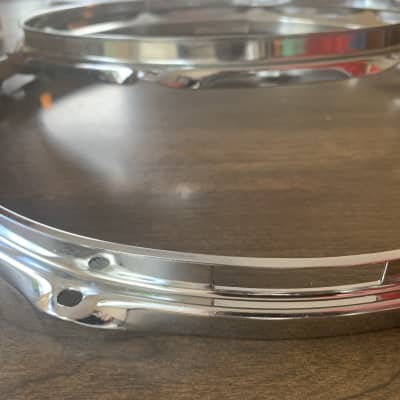 Tama Triple flanged hoops from Rockstar Dx snare drum.   8 lug holes.   1990s - Chrome image 3