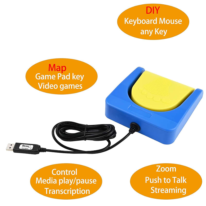 iKKEGOL [Upgraded] USB Foot Pedal Switch Video Game PC Hands Free  Footswitch One Key Control Program Computer Mouse Keyboard HID with 2M Cable