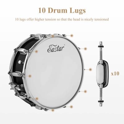 Snare Drum Set With Drum Sticks,For Beginners With Snare Drum Stand, Mute Pad, Snare Drum Bag, Drum Key, 14"X 5.5",Starry Black image 3