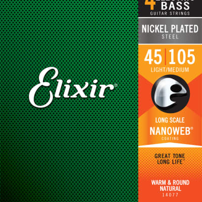 Elixir Strings Nickel Plated Steel 4-String Bass Strings w NANOWEB Coating (45-105) image 1