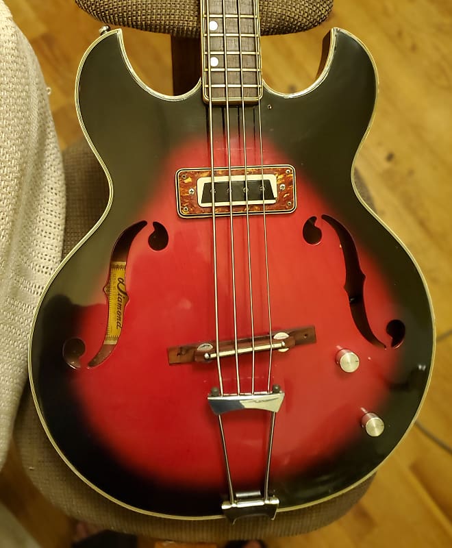 Aria Diamond Series Hollow Body Bass Guitar, Matsomuko 1960's  Red burst image 1