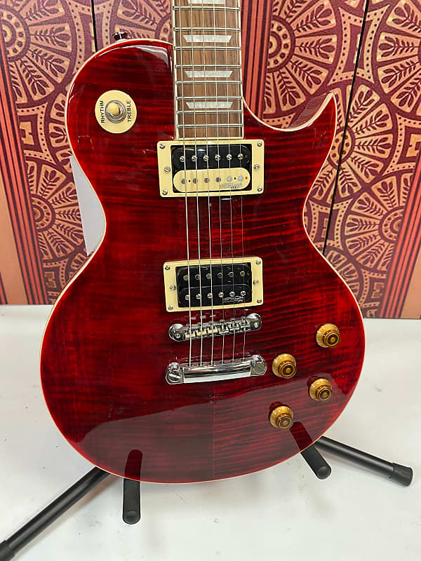 Vintage V100T LP ReIssued Electric Guitar ~ Flamed Trans Wine Red