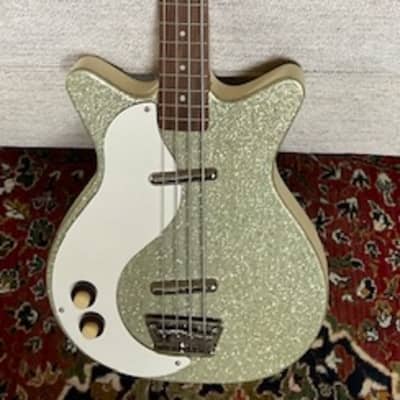 Left Handed Dan Electro Bass Guitar-Silver-Gold Sparkle image 2