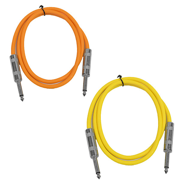 Seismic Audio SASTSX-2-ORANGEYELLOW 1/4" TS Male to 1/4" TS Male Patch Cables - 2' (2-Pack) image 1