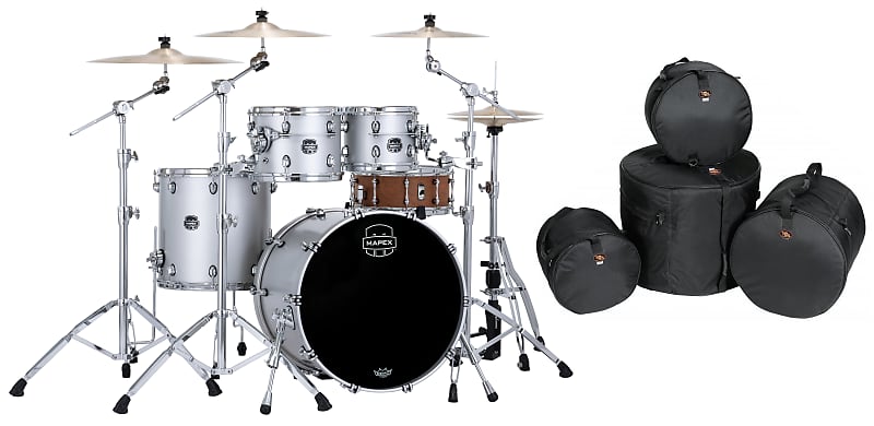 Mapex Saturn Evolution Rock Birch Iridium Silver Lacquer Chrome Hardware 4pc Drums Shell Pack +Bags 22x18_10x8_12x9_16x16 | Authorized Dealer image 1