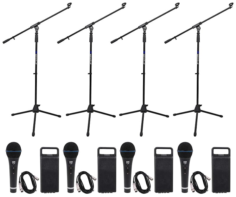 (4) Rockville RMMXLR Dynamic Cardioid Pro Metal Microphones Reverb