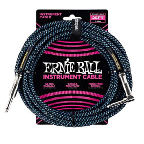 Ernie Ball P06060 1/4" TS Straight to Right-Angle Braided Instrument Cable - 25'