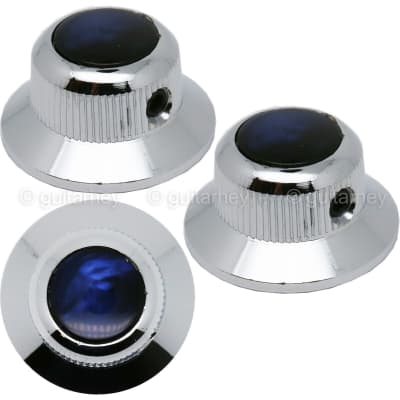 NEW (3) Q-Parts UFO Guitar Knobs KCU-0758 Acrylic Blue Pearl on Top - CHROME for sale
