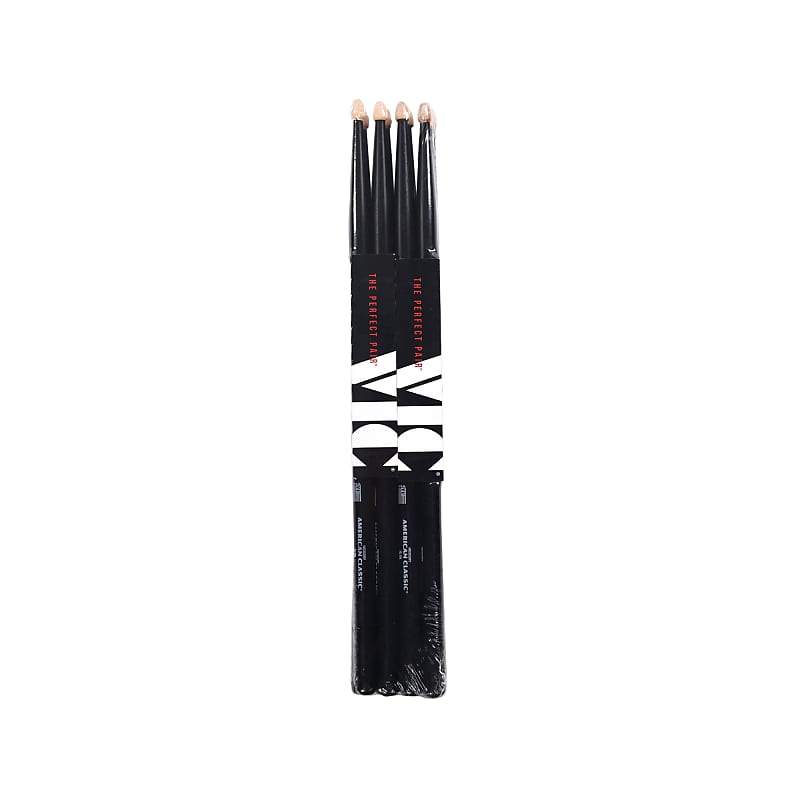 Vic Firth American Classic Black 5B Wood Tip Drum Sticks (3 Pair Bundle + 1 Free) image 1