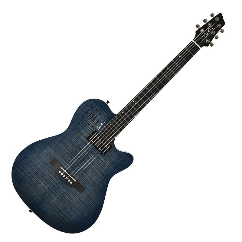 Godin A6 Ultra Denim Blue Flame Finish Electric Guitar | Reverb