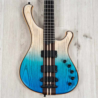 Mayones Viking 4 Bass, Ebony Fretboard, Transparent Dirty Ash Fade Up Blue Matt image 2