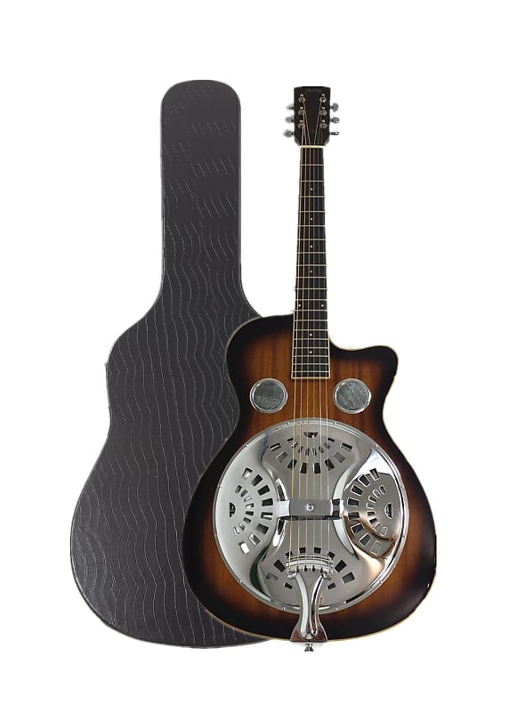 Haze SDG738 All-Mahogany Roundneck Resonator Guitar, Tobacco Sunburst +  Free Bag - With a Bag