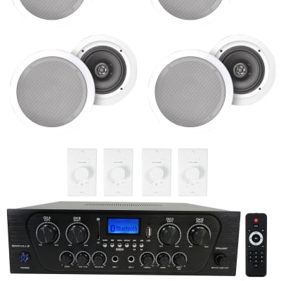 Rockville 4-Room Home Audio Kit Stereo+White 6.5" Ceiling Speakers+Wall Controls image 1