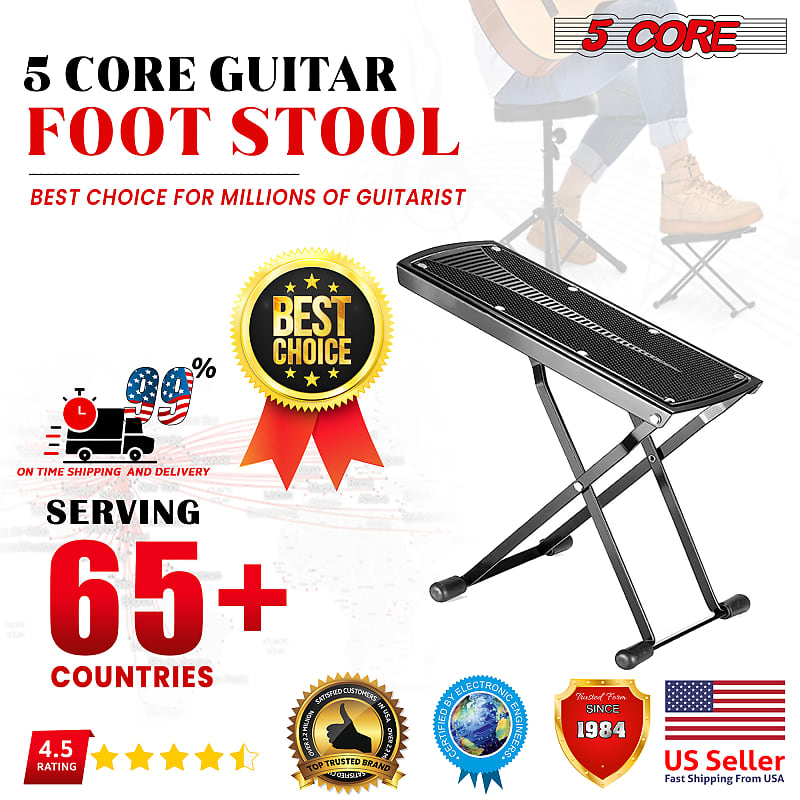 5 Core GFS Blk Guitar Footstool Black, Adjustable Solid Iron Guitar Foo