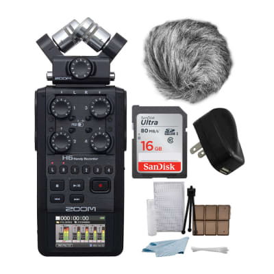 Zoom H6 6-Track Handy Recorder (Black, 2020 Model) Bundle with Zoom Universal Windscreen, 16GB Memory Card, USB AC Power Adapter, and Accessory Kit