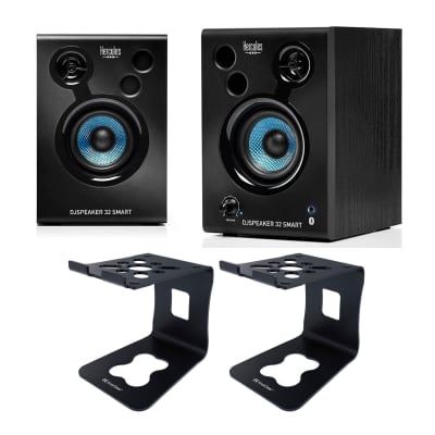 Hercules DJSpeaker 32 Smart Bluetooth Enabled Speakers (Pair) Bundle with Knox Gear Speaker Stands (Pair) image 1