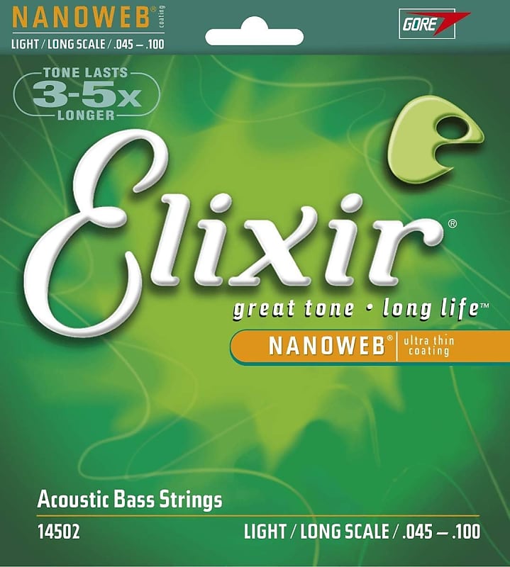 Elixir Strings 80/20 Bronze Acoustic 4-String Bass Strings w NANOWEB Coating, Long Scale, Light (.045-.100) image 1