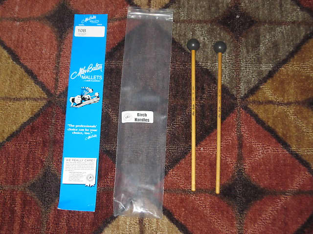 one pair of new old stock A+ Mike Balter MB10B (10B) Extra Hard Keyboard Mallets, 1 and 1/8" phenolic (plastic) round (gray color) HEADS and natural birch HANDLES - mid to late 1990s (+ packaging) Unwound Series image 1