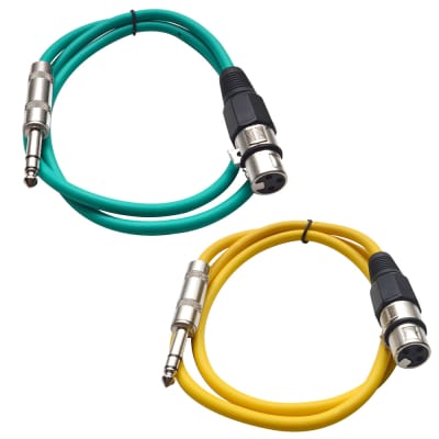 2 Pack of 1/4 Inch to XLR Female Patch Cables 2 Foot Extension Cords Jumper - Green and Yellow image 1