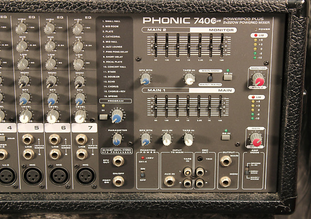 Phonic Powerpod 740 Plus 2X220W 7-Channel Powered Mixer with Digital Effects