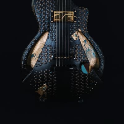 Boutique handmade Honfleur semi-hollow guitar with lacquered eggshell inlays image 1