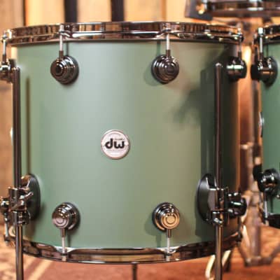 DW Collector's Cherry Mahogany Army Green Hard Satin Drum Set - 22,8,10,12,14,16,14sn - SO#1302118 image 7