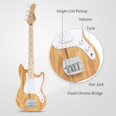 Glarry 4 String 30in SHORT SCALE Thin Body GB Electric Bass Guitar with Bag Strap Connector Wrench Tool 2020s - Burlywood image 12