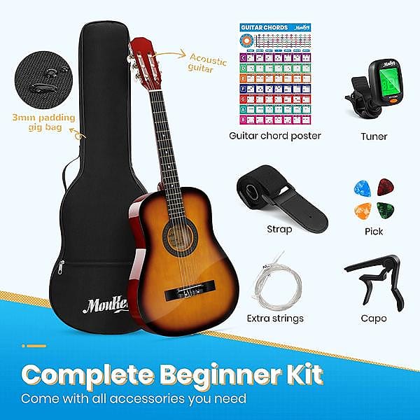 38” Acoustic Classical Guitar for Beginners Kit - Nylon Strings