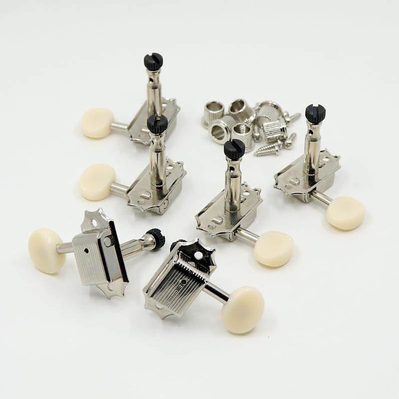 Kluson Deluxe Series Locking Tuner Set, Nickel - Cream Oval Button