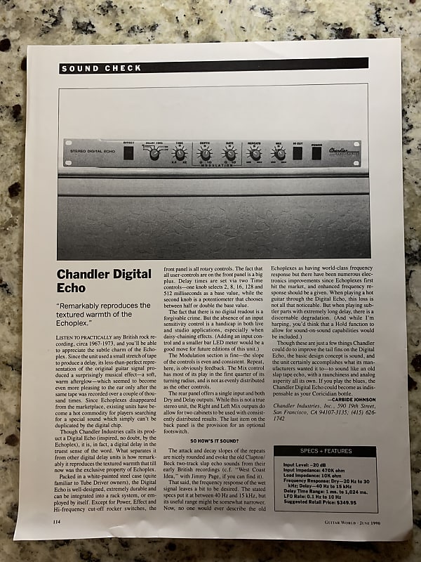 Chandler Digital Echo Brochure Flyer 80’s Reverb
