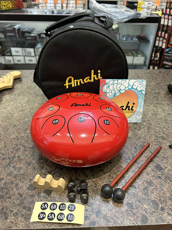 Amahi 10 Red Steel Tongue Drum - 10 Steel Drum Red - w/Bag and