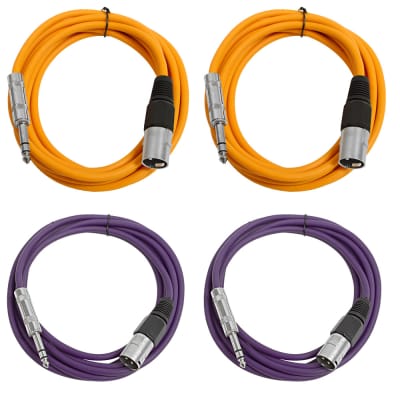 4 Pack of 1/4 Inch to XLR Male Patch Cables 10 Foot Extension Cords Jumper - Orange and Purple image 1