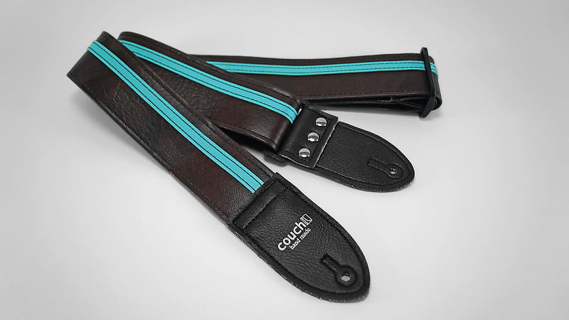 Couch Brown with Aqua Vinyl Racer X Guitar Strap