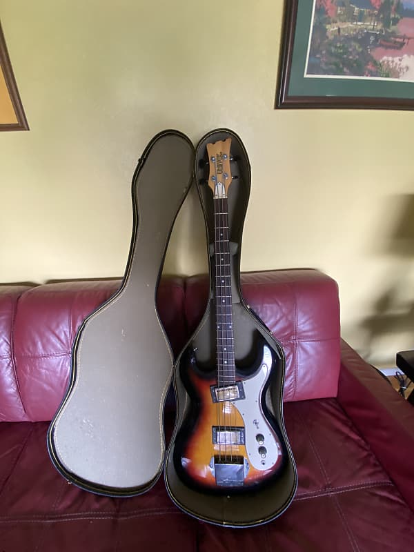 Univox HiFlier Bass Sunburst with hard shell case 1970's Reverb