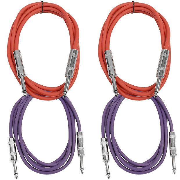 Seismic Audio SASTSX-6-2RED2PURPLE 1/4" TS Male to 1/4" TS Male Patch Cables - 6' (4-Pack) image 1