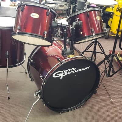 Groove Percussion 5 Piece Drum Set w/stands & Cymbals - Red | Reverb