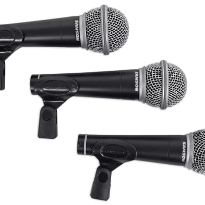 Samson R21 3-Pack Dynamic Vocal Cardioid Handheld Microphones+Mic Clips+Case image 2