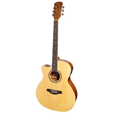 Lorden Left Handed Acoustic-Electric Small Body Cutaway Guitar (Natural Gloss) for sale