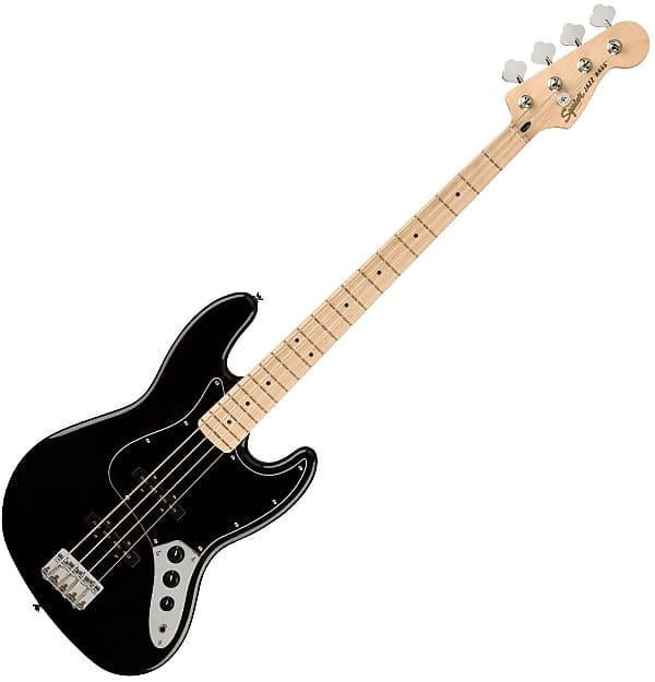 Squier Affinity Series Jazz Bass, Maple Fingerboard, Black Pickguard, Black image 1