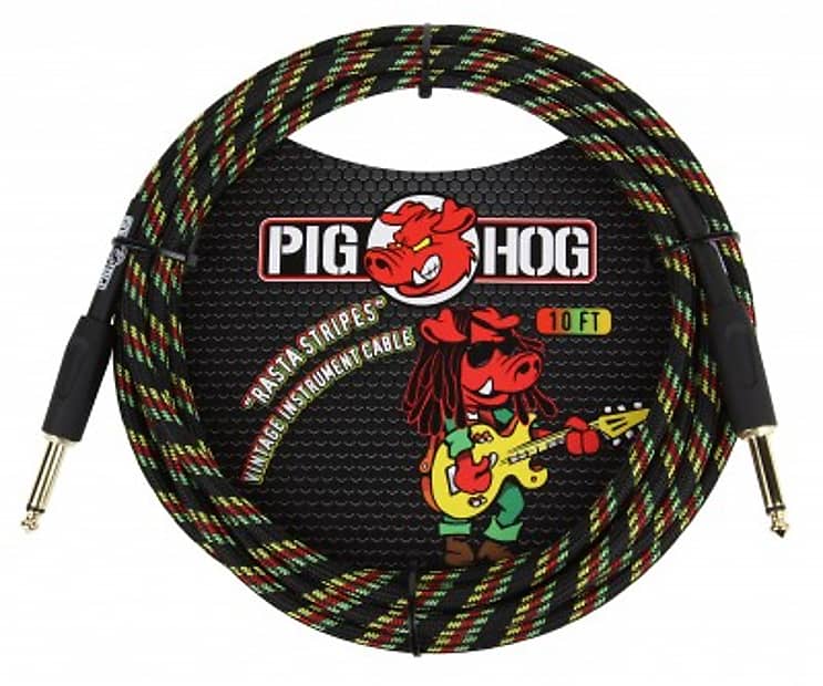 Pig Hog "Rasta Stripes" Instrument Cable, 10ft w/ FREE SAME DAY SHIPPING image 1