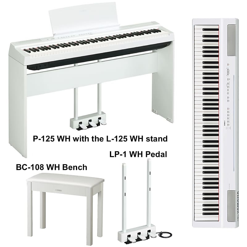 Yamaha P-125 White 88-Key Digital Piano BUNDLE with Stand, 3 Pedal Unit and Bench "LOWEST PRICE ONLINE!" image 1