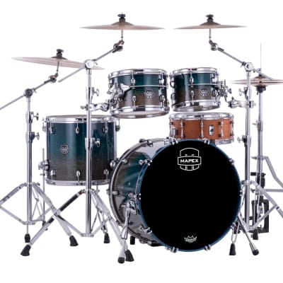 MAPEX SATURN EVOLUTION CLASSIC MAPLE 4-PIECE SHELL PACK - HALO MOUNTING SYSTEM - MAPLE AND WALNUT HYBRID SHELL - FINISH: Exotic Aegean Fade Lacquer (OE) HARDWARE: Chrome Hardware (C) image 2
