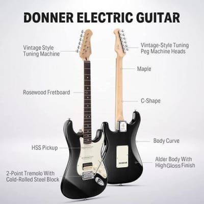 39 Inch Solid Body Electric Guitar Stratocaster Style Kit with Bag, Cable, Strap Full Kit Bundle image 2